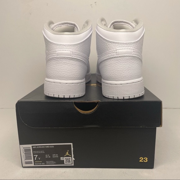 Nike Air Jordan 1 Retro Mid GS Triple White NEW - Picture 4 of 4
